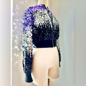 H&M Purple and Black Sequin Bomber Jacket